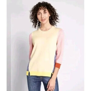 Modcloth S Well Placed Pep Colorblock Sweater Mixed Print Colorful Pullover Top
